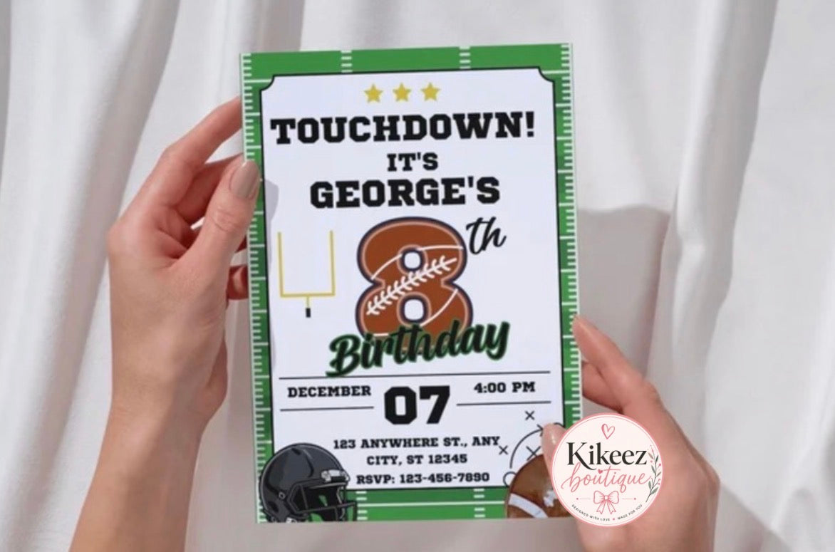 Touchdown Birthday|Football Themed Invitations | Editable Invitation