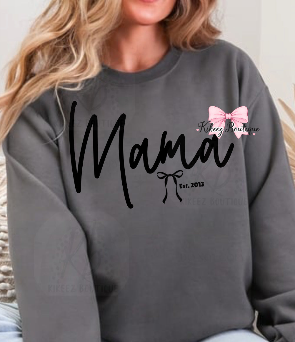 Mama Coquette Bow Crewneck | Personalized Est. Year | Custom Sleeve Name Option