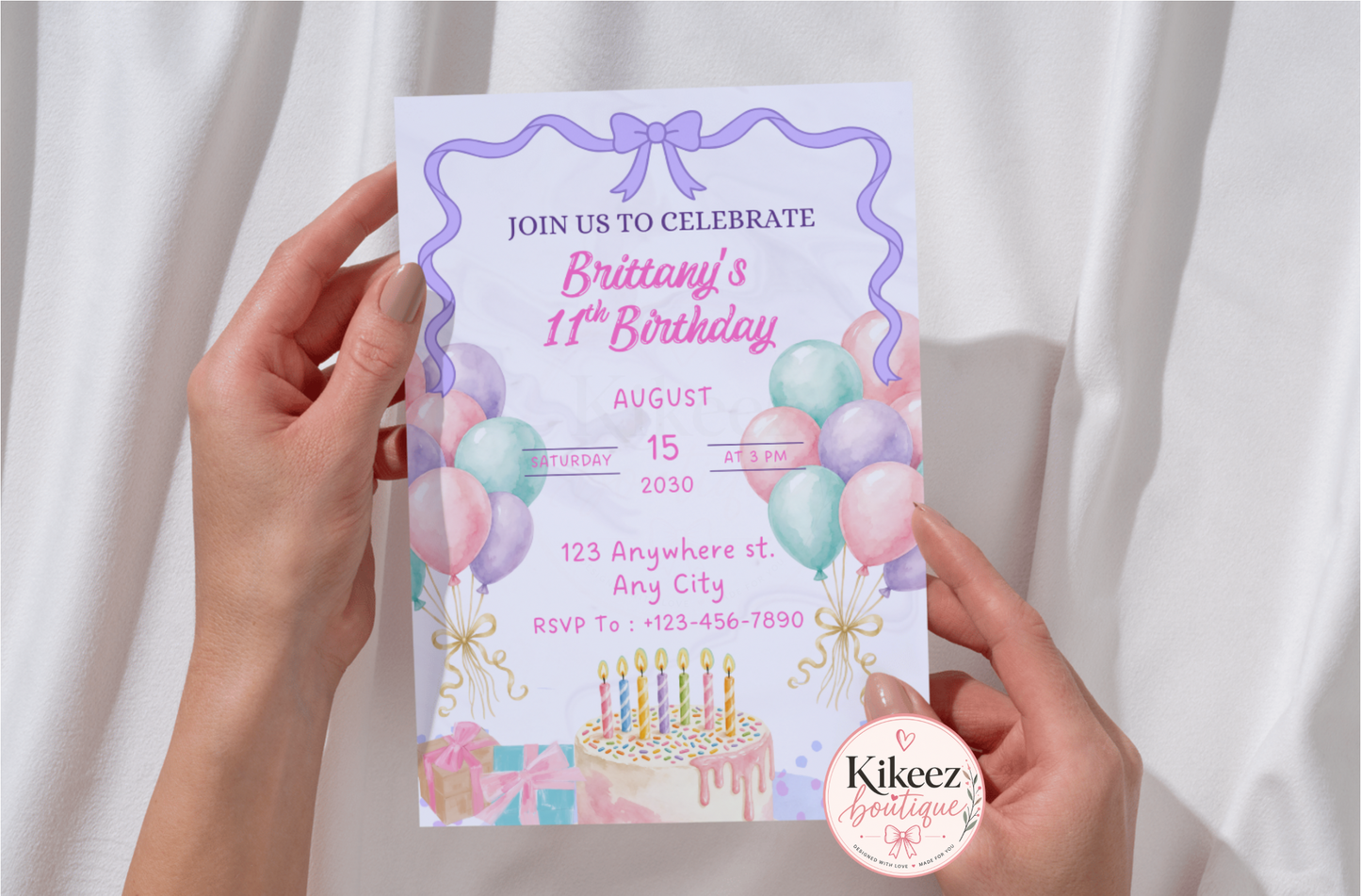 Girl Birthday Invitation| pastel watercolors| Editable Canva Template