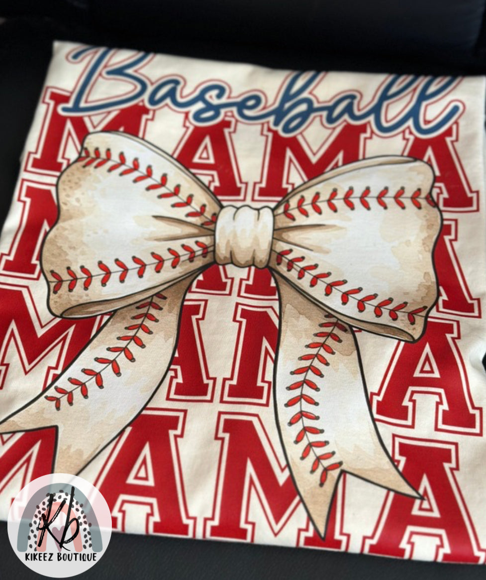 Baseball Mama red with Bow