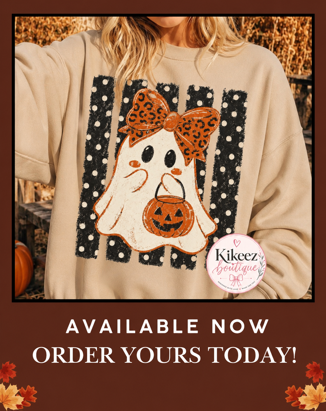 Leopard Bow Ghost Pumpkin Crewneck | Fall & Halloween Sweatshirt