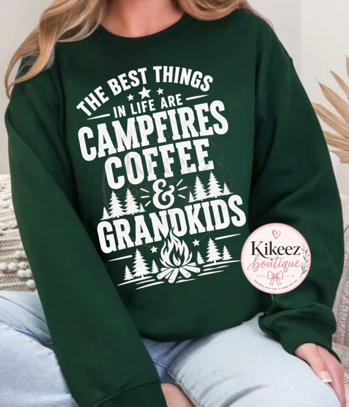 Campfires, Coffee & Grandkids Crewneck or Hoodie | Camping Sweatshirt | Grandma Sweatshirt | Cozy Gift