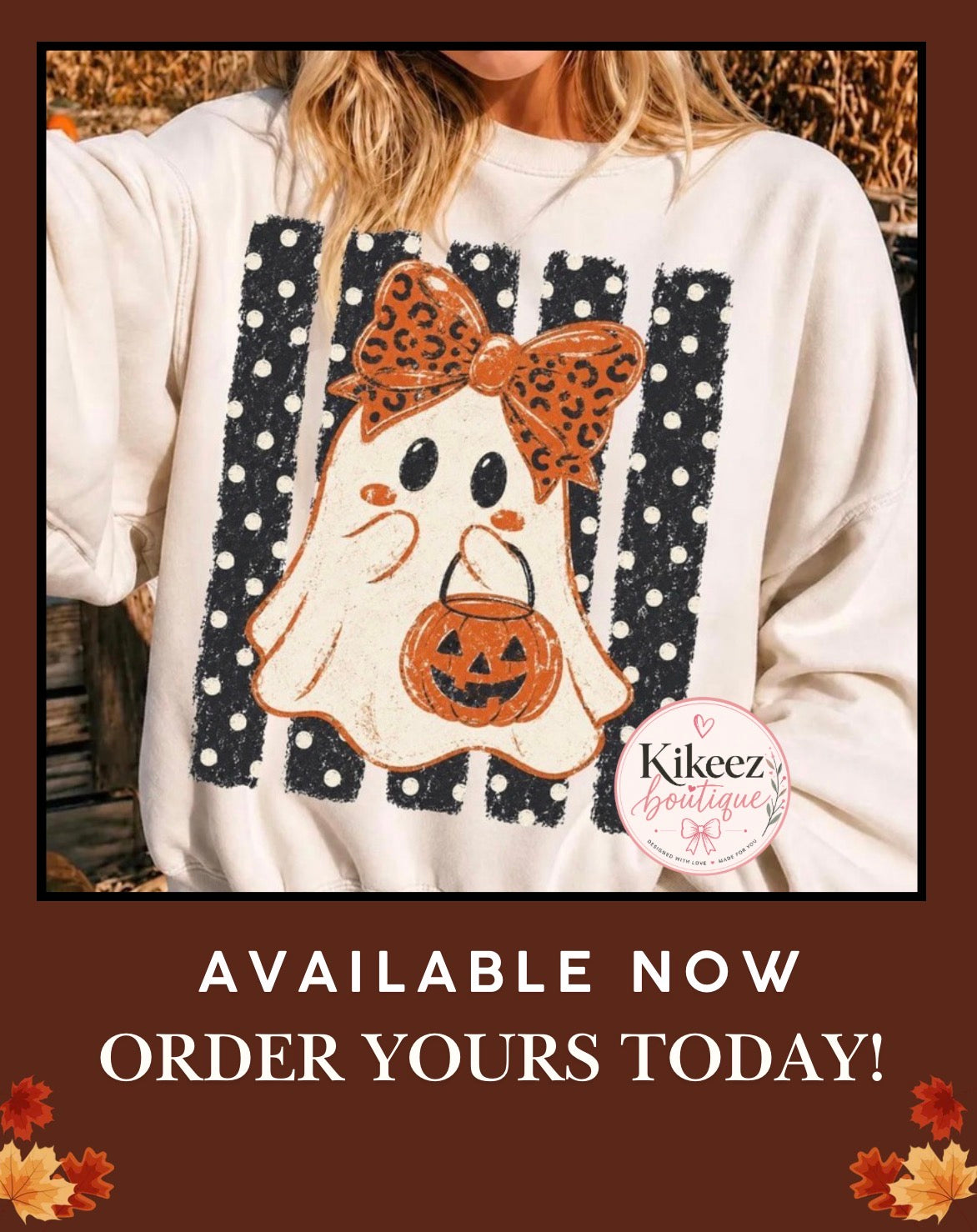 Leopard Bow Ghost Pumpkin Crewneck | Fall & Halloween Sweatshirt