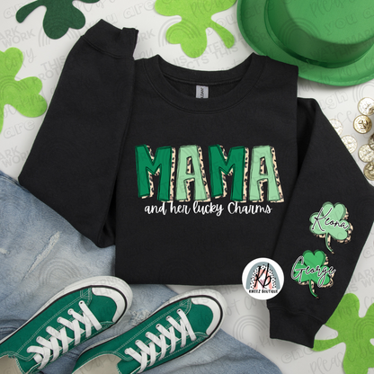 Customizable St. Patrick’s Day "Mama" Crewneck with Clover Sleeve Accents